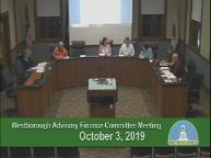 Thumbnail image for Westborough Advisory Finance Committee meeting 3October2019