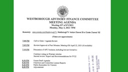 Thumbnail image for Westborough Advisory Finance Committee Meeting 3May2021