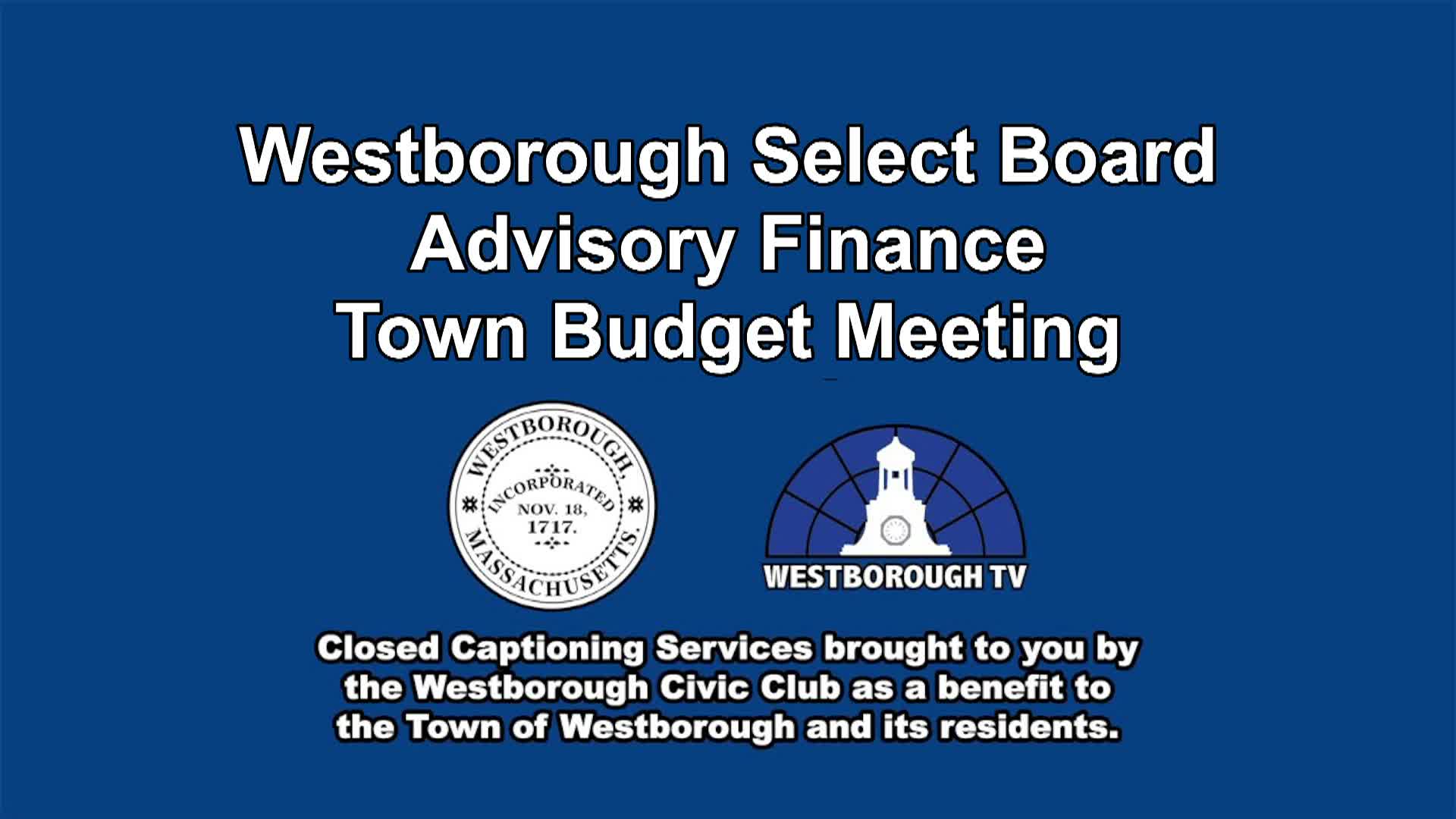 Westborough Select Board - Advisory Finance Joint Budget Meeting - January 29, 2026