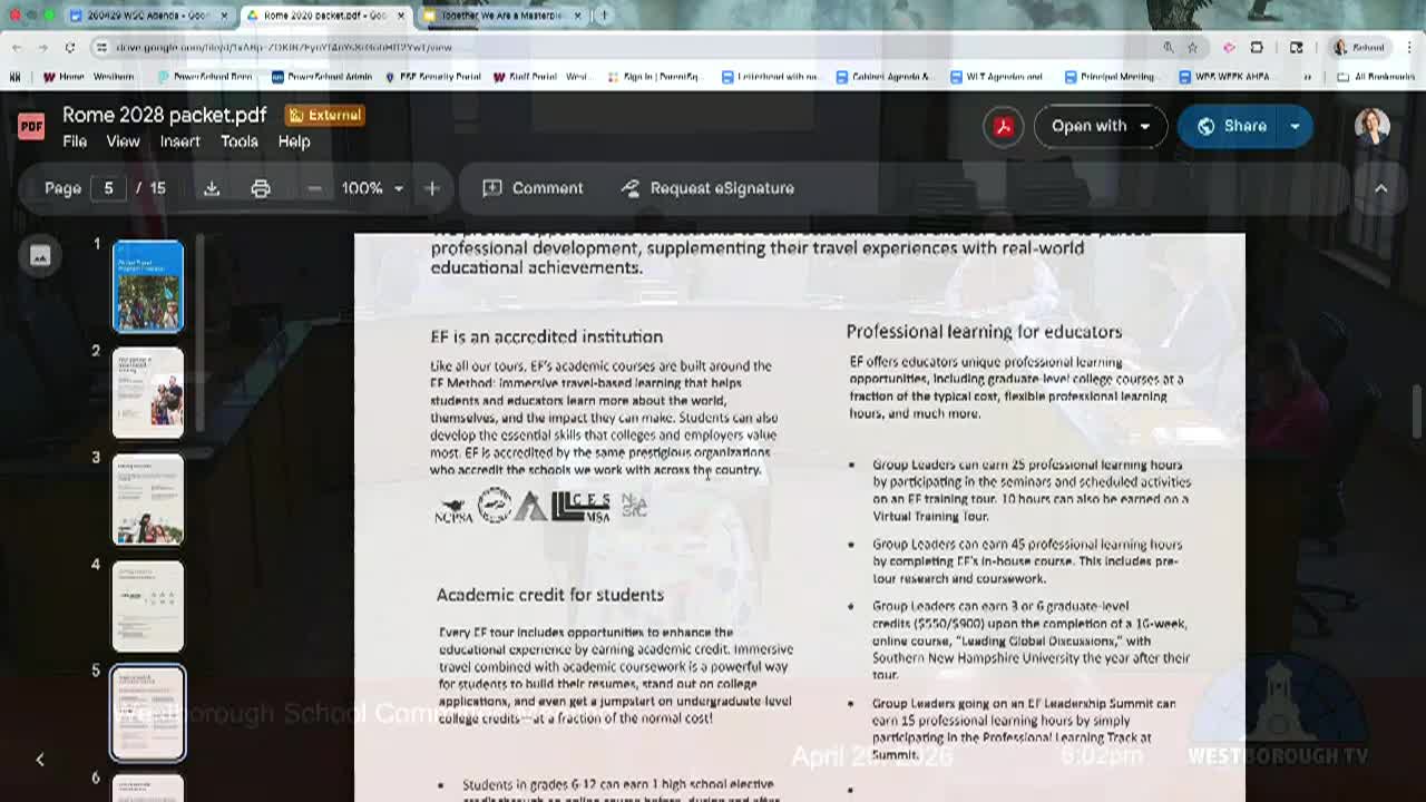 Westborough School Committee Meeting - April 29, 2026